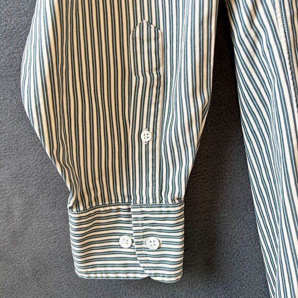 Faconnable Striped Cotton Button Shirt Long Sleeve Yellow Blue-Men's Size 17.5L - Picture 4 of 6